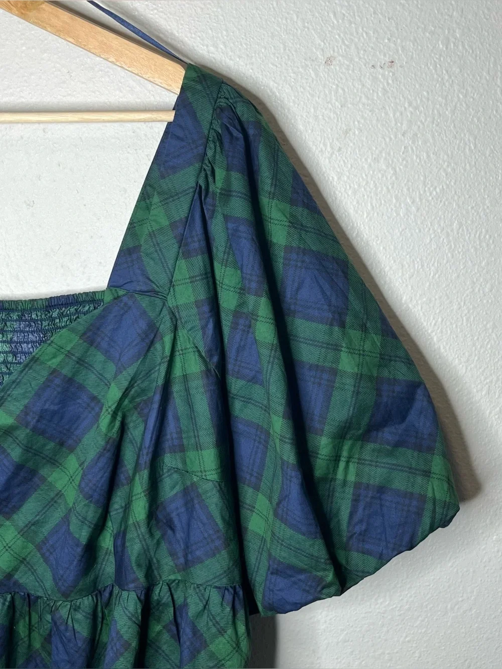 Old Navy Blue Green Plaid Puff Sleeve Peplum Top Blouse Size 3X